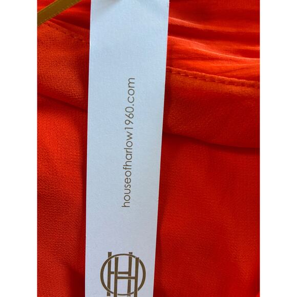 House of Harlow Dress Women L Orange Satin Pleated Wedding Guest Grecian Formal - Picture 14 of 16